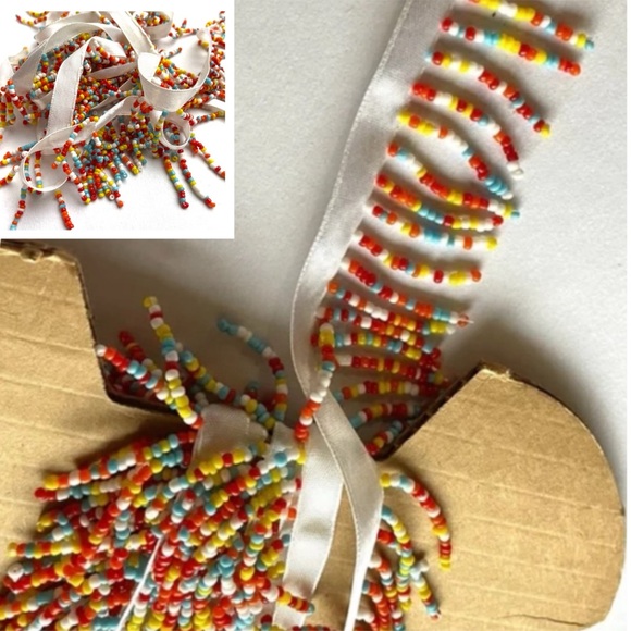 Vintage 70s trim multicolor beads front 1” length 2 yards ribbon - Picture 11 of 12